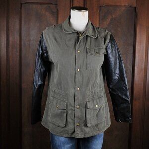 JET by John Eshaya Real Leather Sleeve Army Jacket Size M/L